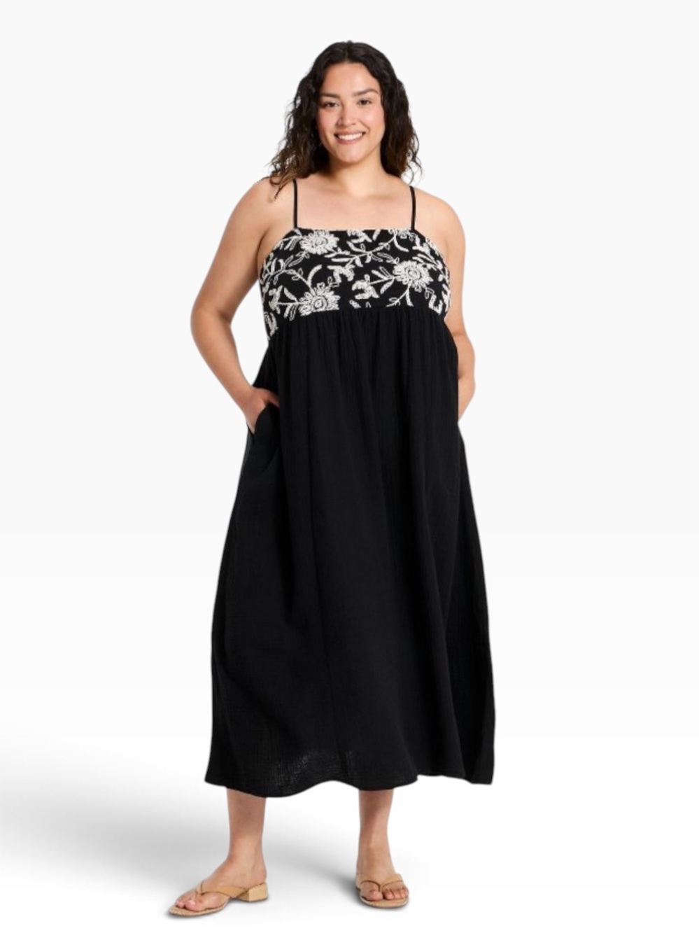 Ava & Viv Embroidered Trim Midi Summer Dress w/ Pockets Size 2X
